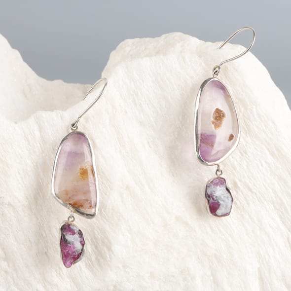 Amethyst & Jagdalak Ruby Silver Earrings 4