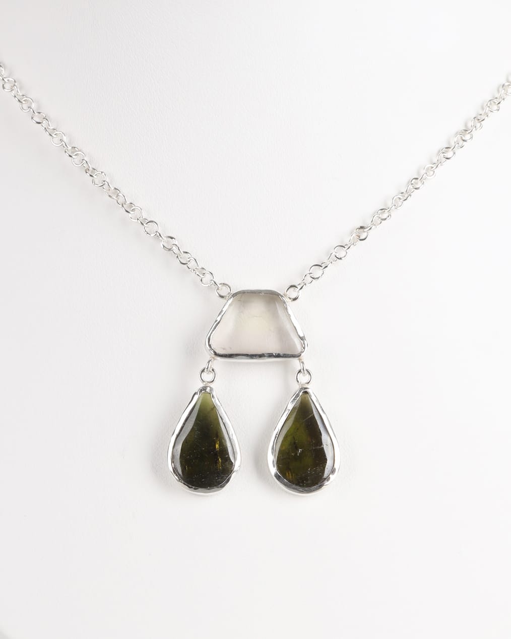 Raw Beroch & Crystal Quartz Silver Necklace 2