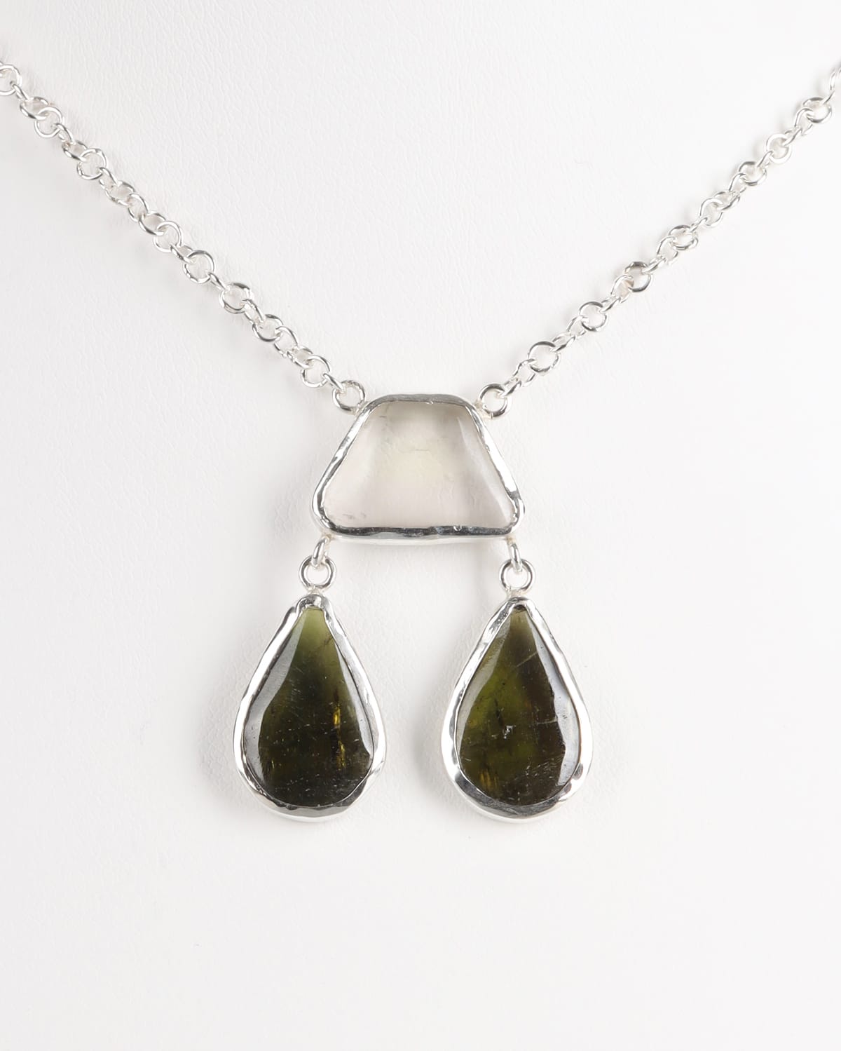 Raw Beroch & Crystal Quartz Silver Necklace 1
