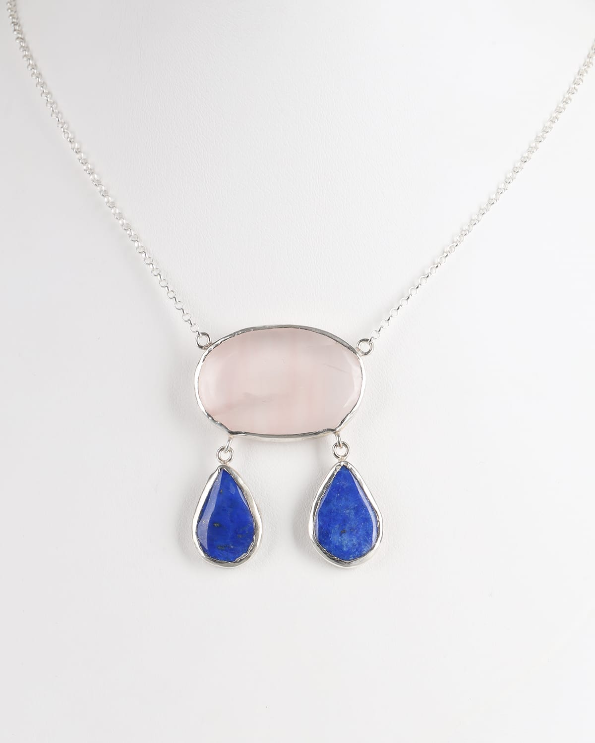 Afghan Handmade Rose Quartz & Lapis Lazuli Necklace 2
