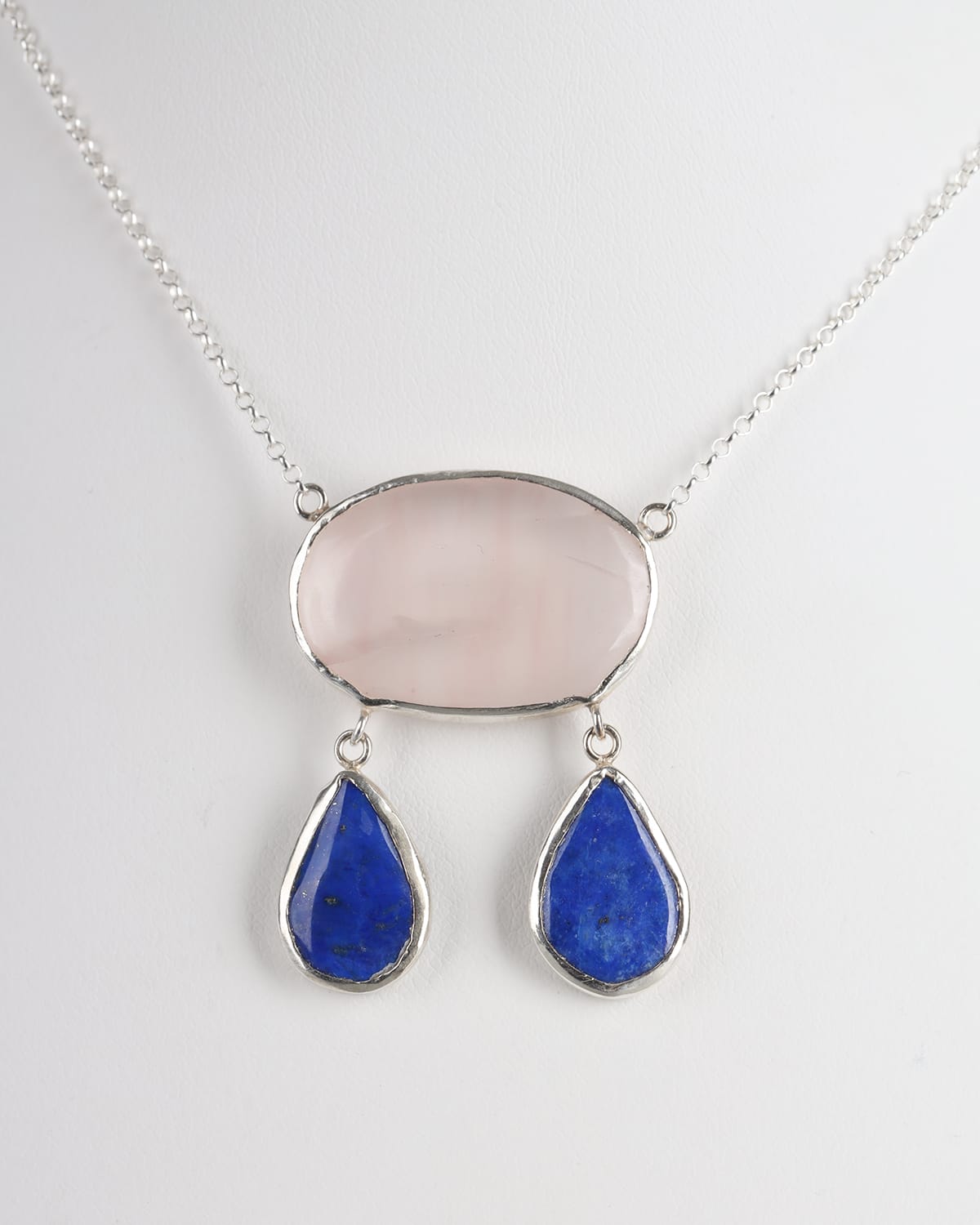 Afghan Handmade Rose Quartz & Lapis Lazuli Necklace 3