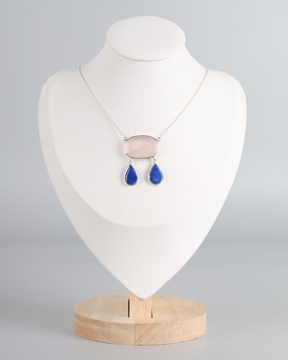 Afghan Handmade Rose Quartz & Lapis Lazuli Necklace 1