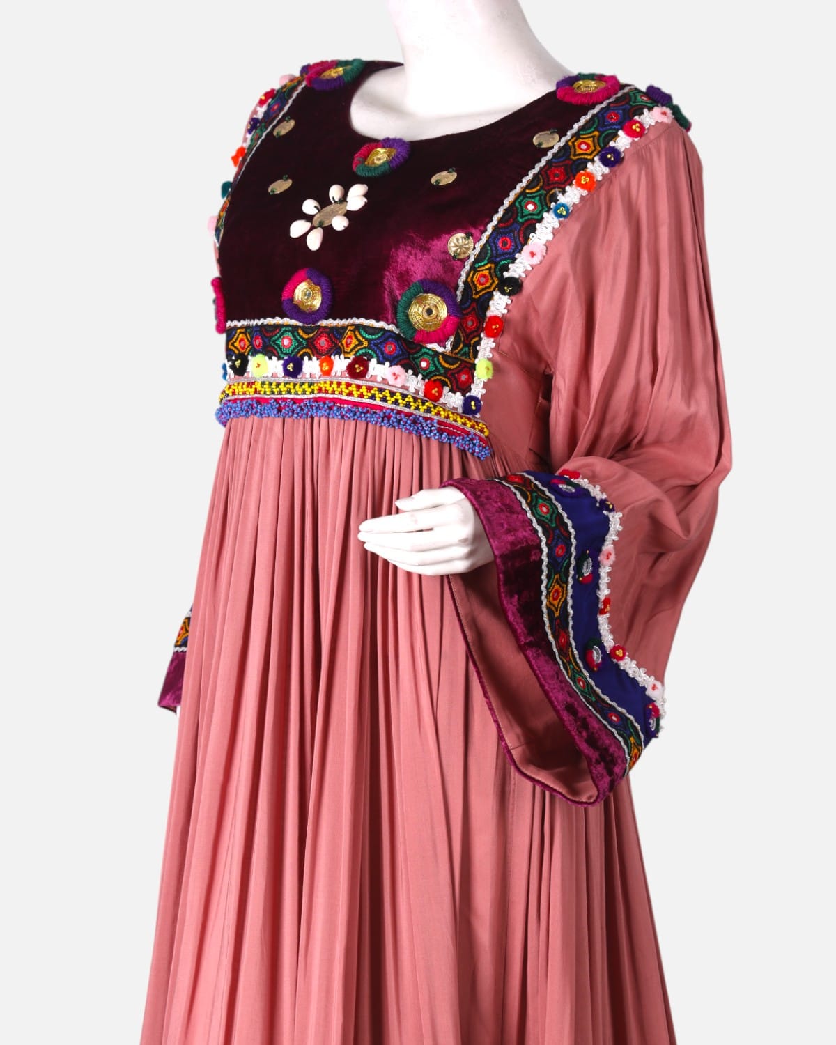 Afghan Traditional Embroidered Dress Pink and Maroon 3