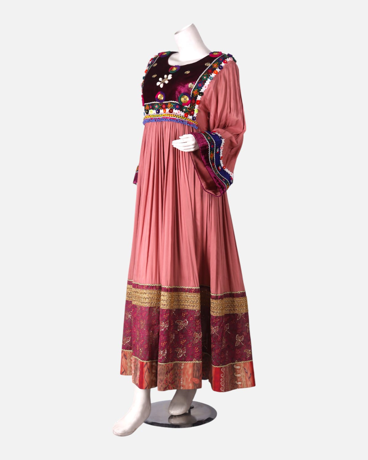 Afghan Traditional Embroidered Dress Pink and Maroon 5