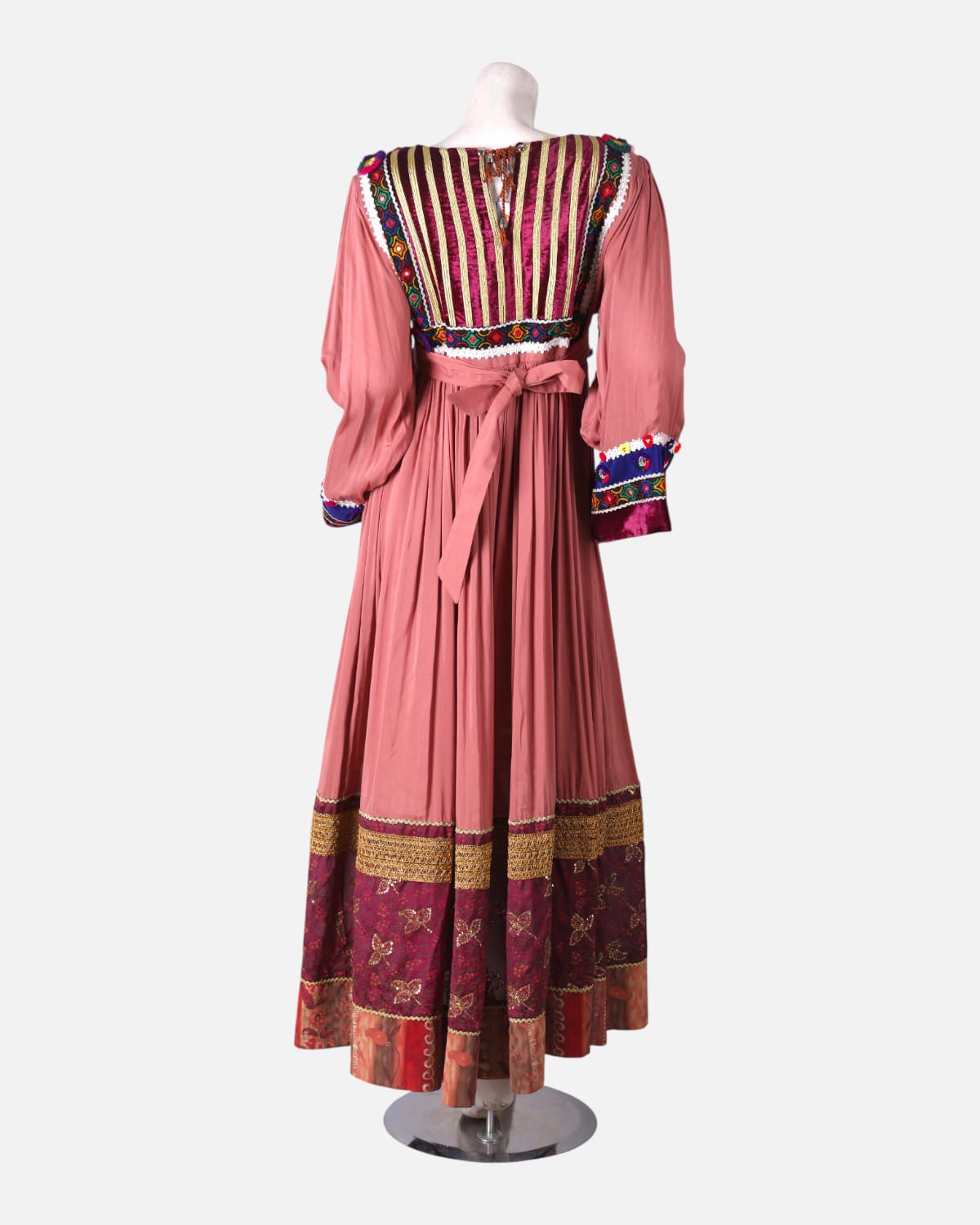 Afghan Traditional Embroidered Dress Pink and Maroon 2
