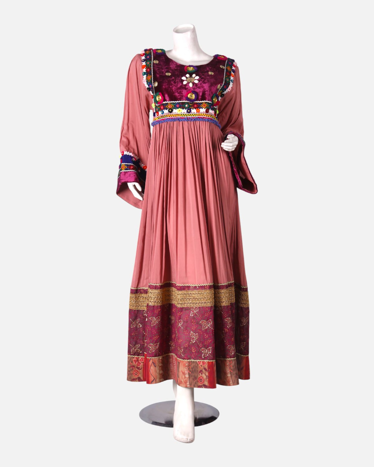 Afghan Traditional Embroidered Dress Pink and Maroon 4