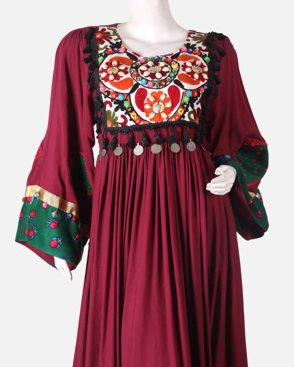 Floral Embroidery Traditional Red Long Dress 3
