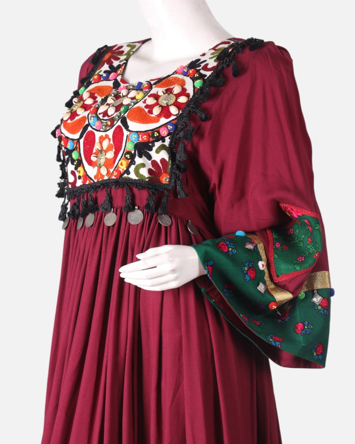 Floral Embroidery Traditional Red Long Dress 4