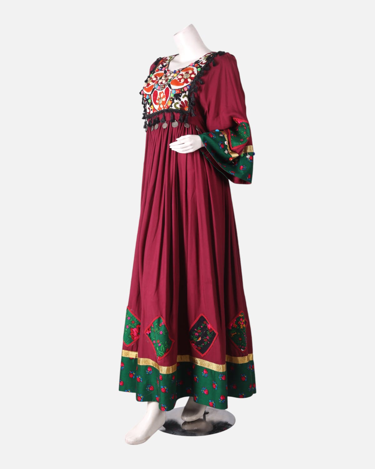 Floral Embroidery Traditional Red Long Dress 1