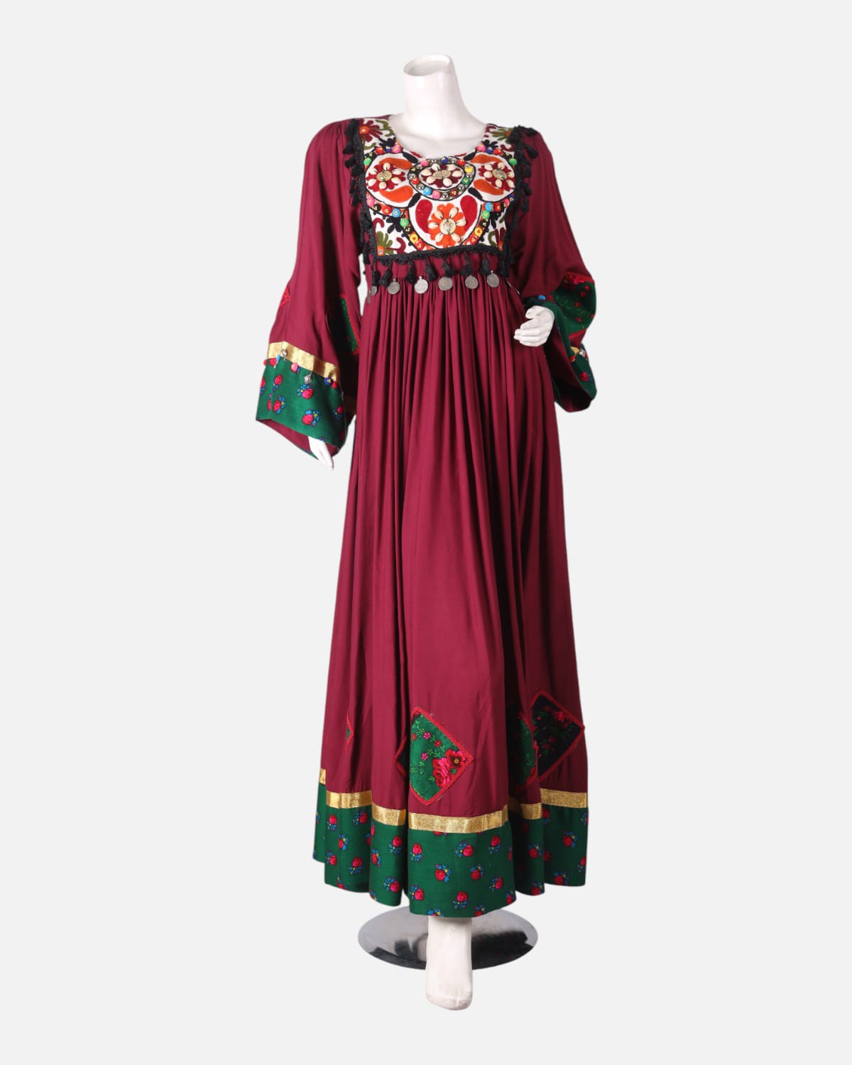 Floral Embroidery Traditional Red Long Dress 2