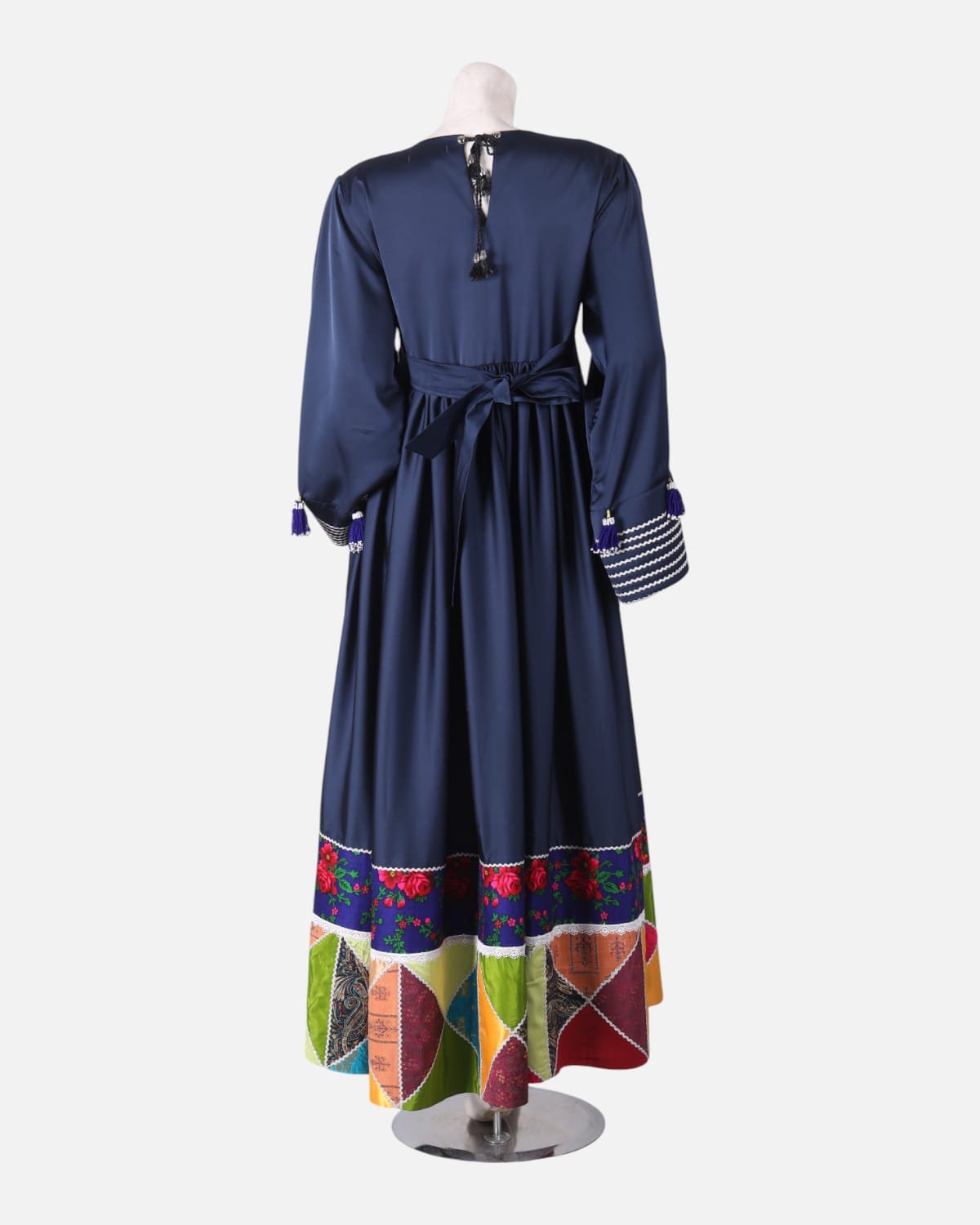 Handmade Satin Dress Navy Blue with Colorful Floral Embroidery 5
