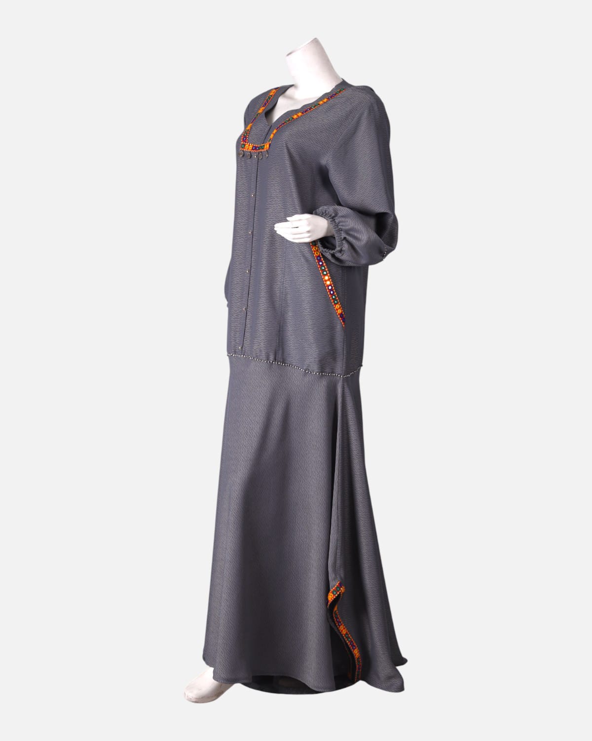 Gray Afghan Embroidered Hijab 1