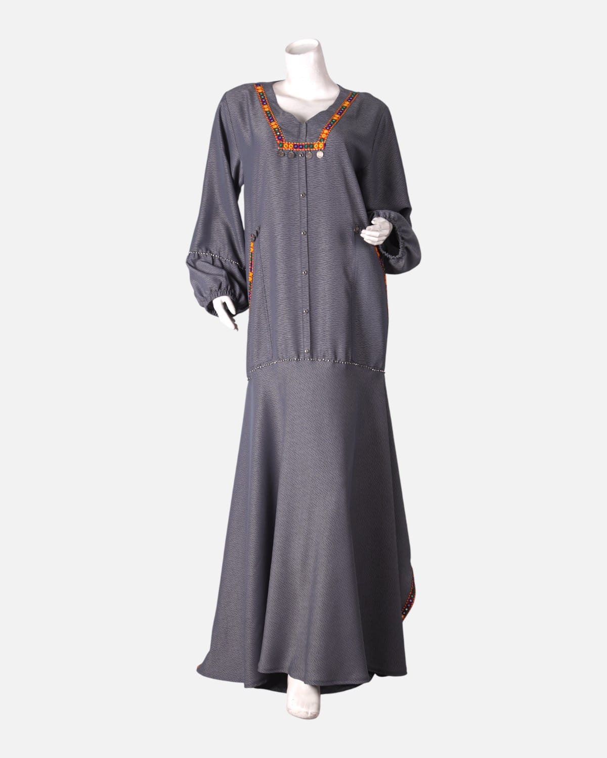 Gray Afghan Embroidered Hijab 4