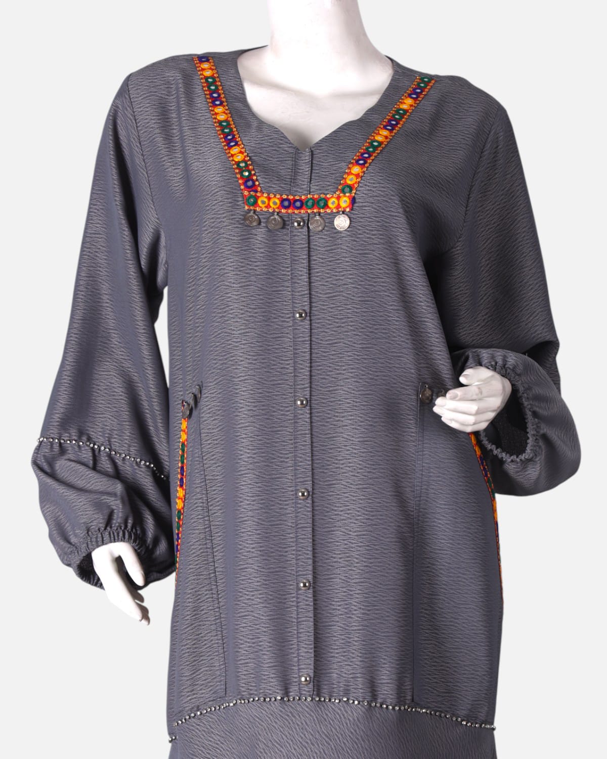 Gray Afghan Embroidered Hijab 5