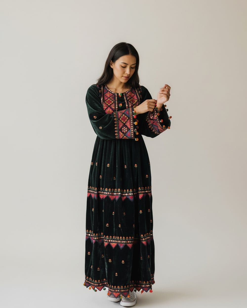 Afghan Velvet Dress with Colorful Embroidery 2