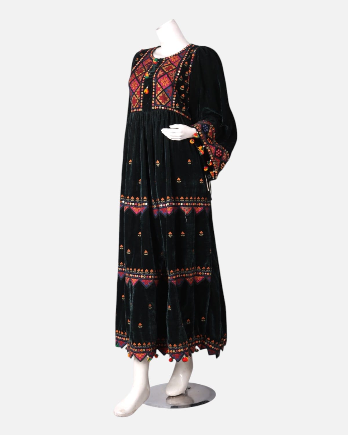 Afghan Velvet Dress with Colorful Embroidery 4