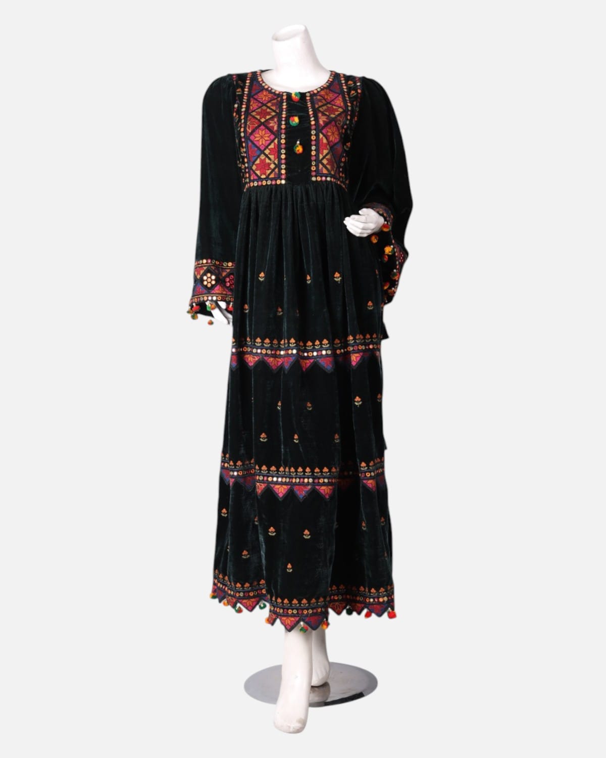 Afghan Velvet Dress with Colorful Embroidery 1