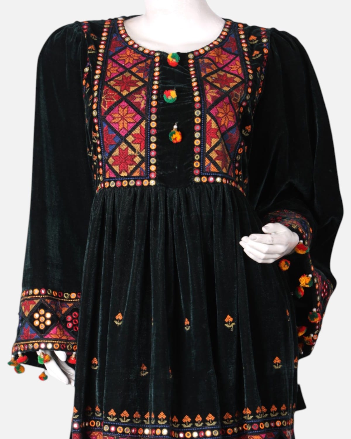 Afghan Velvet Dress with Colorful Embroidery 7