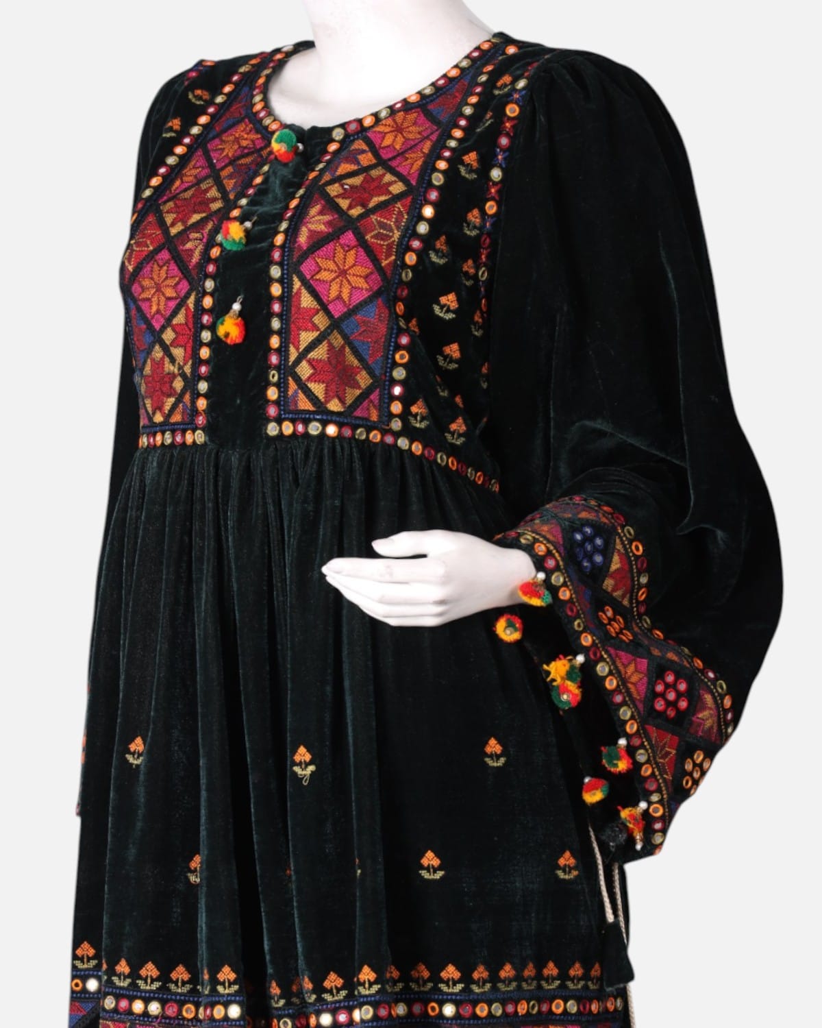 Afghan Velvet Dress with Colorful Embroidery 5