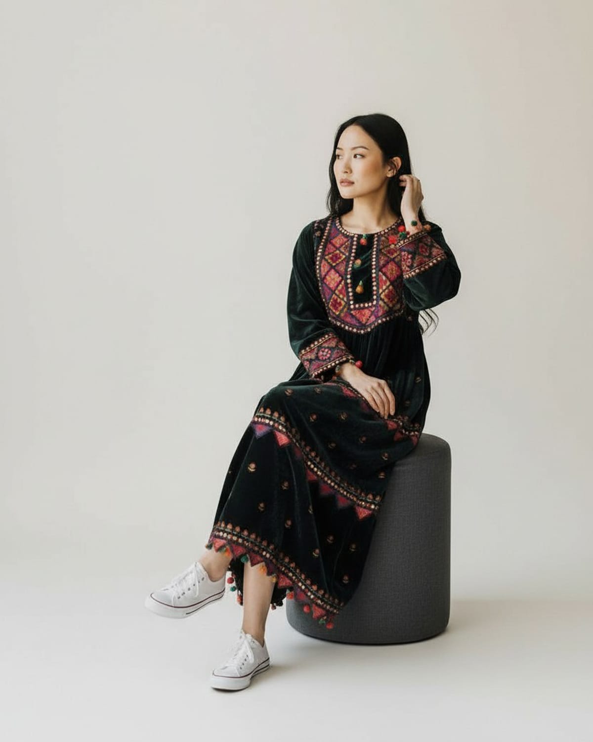Afghan Velvet Dress with Colorful Embroidery 3