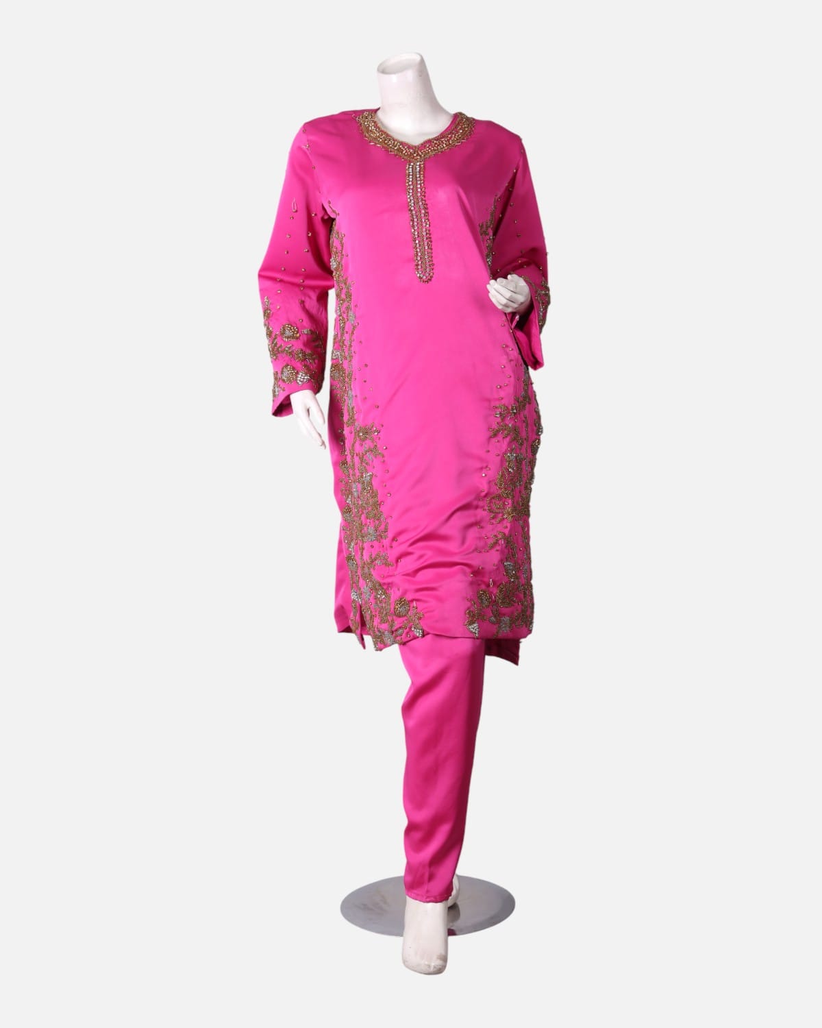 Punjabi with Trousers and Shawl in Pink Silk 2