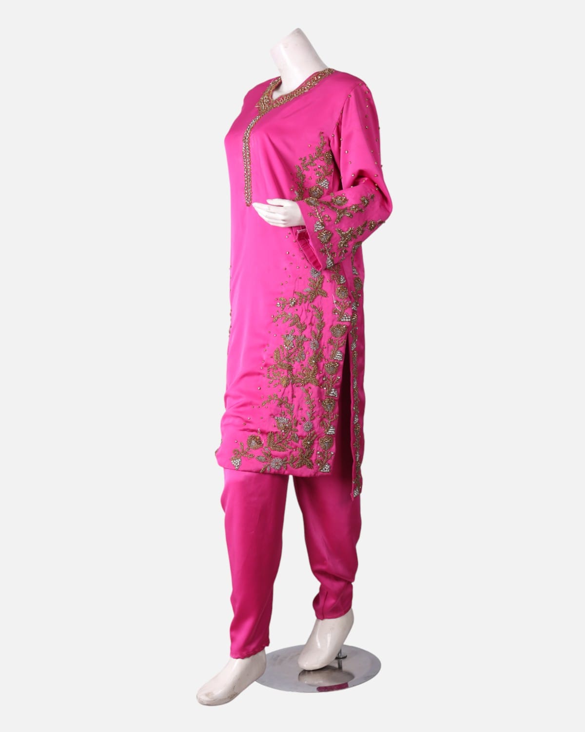 Punjabi with Trousers and Shawl in Pink Silk 4