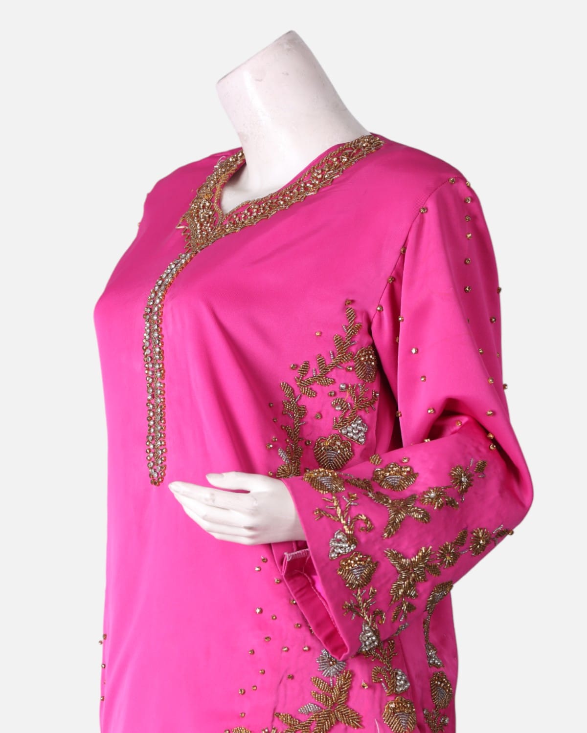 Punjabi with Trousers and Shawl in Pink Silk 6