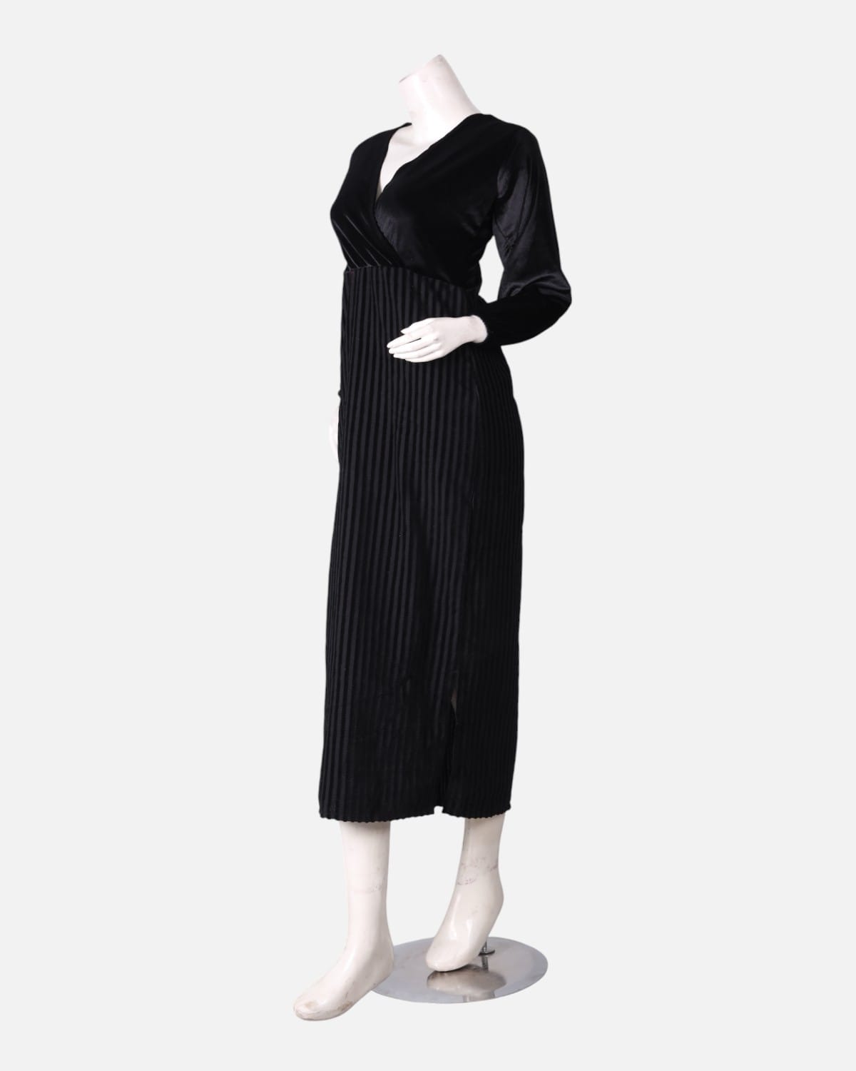 Simple Velvet Dress in Black with Stripes 2