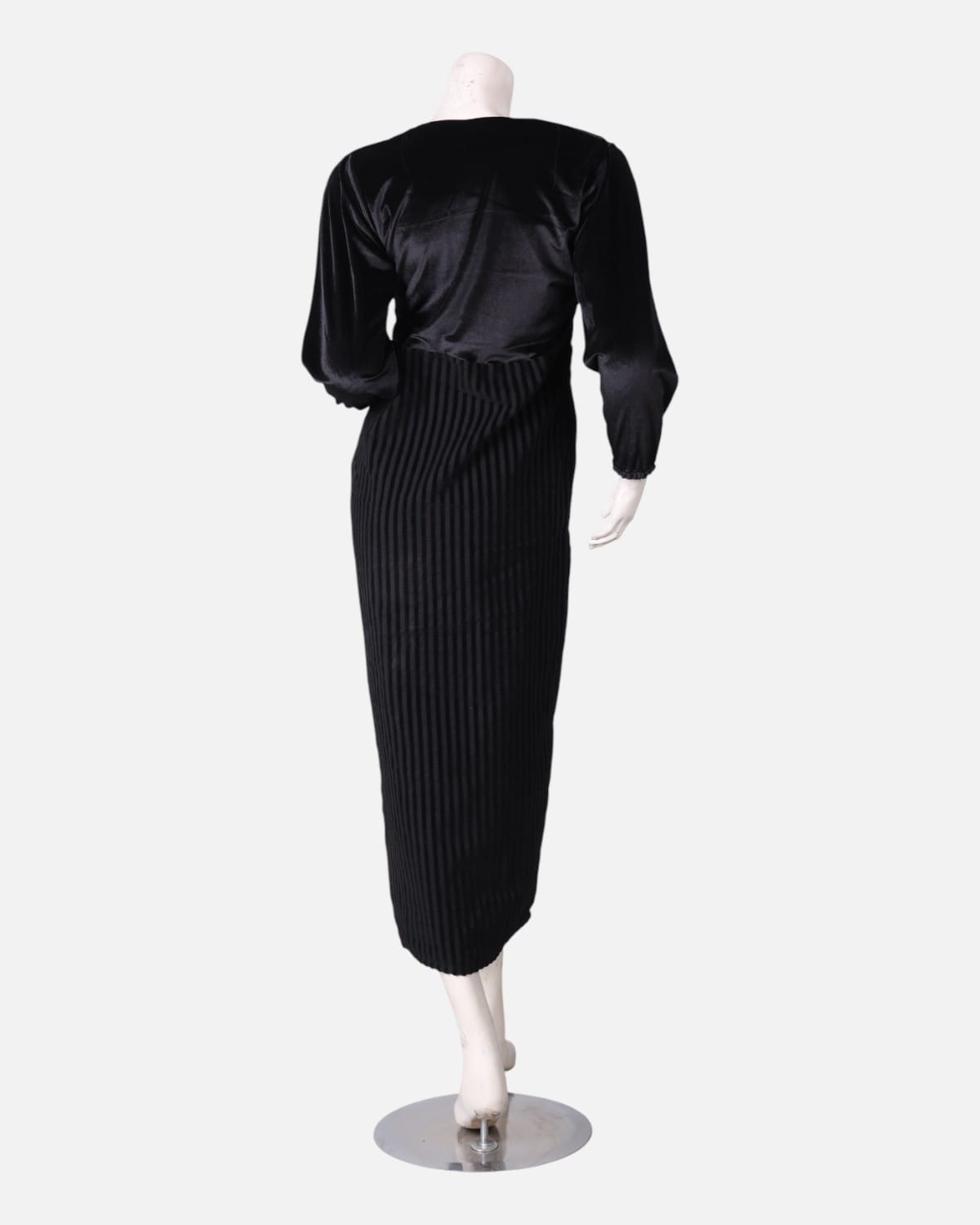 Simple Velvet Dress in Black with Stripes 4