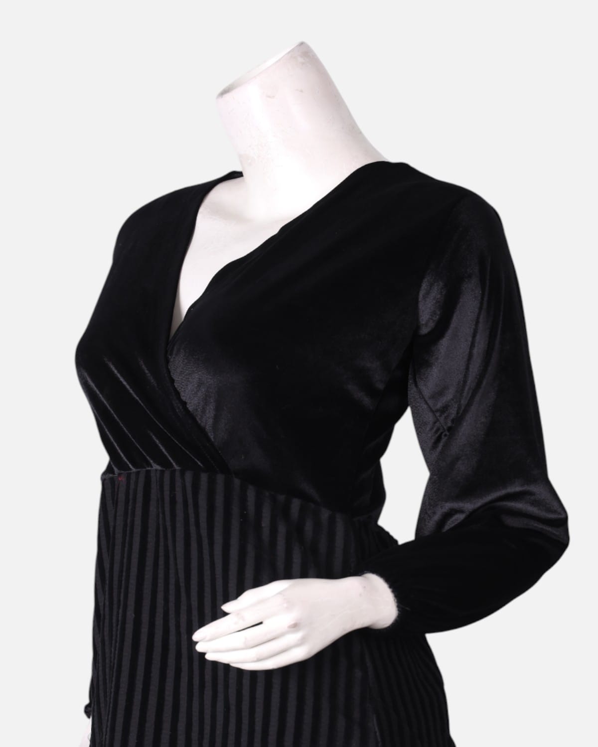 Simple Velvet Dress in Black with Stripes 3