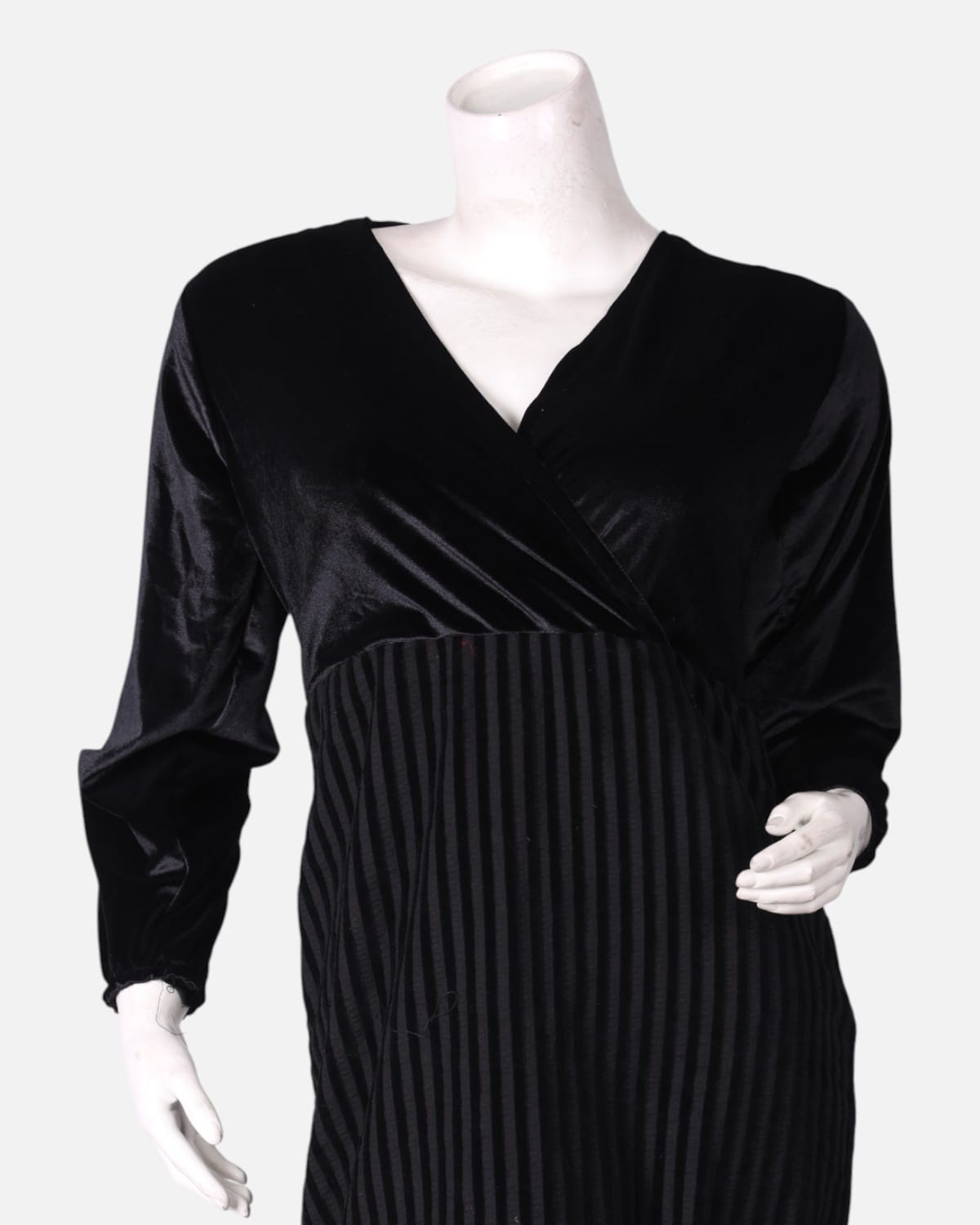 Simple Velvet Dress in Black with Stripes 1