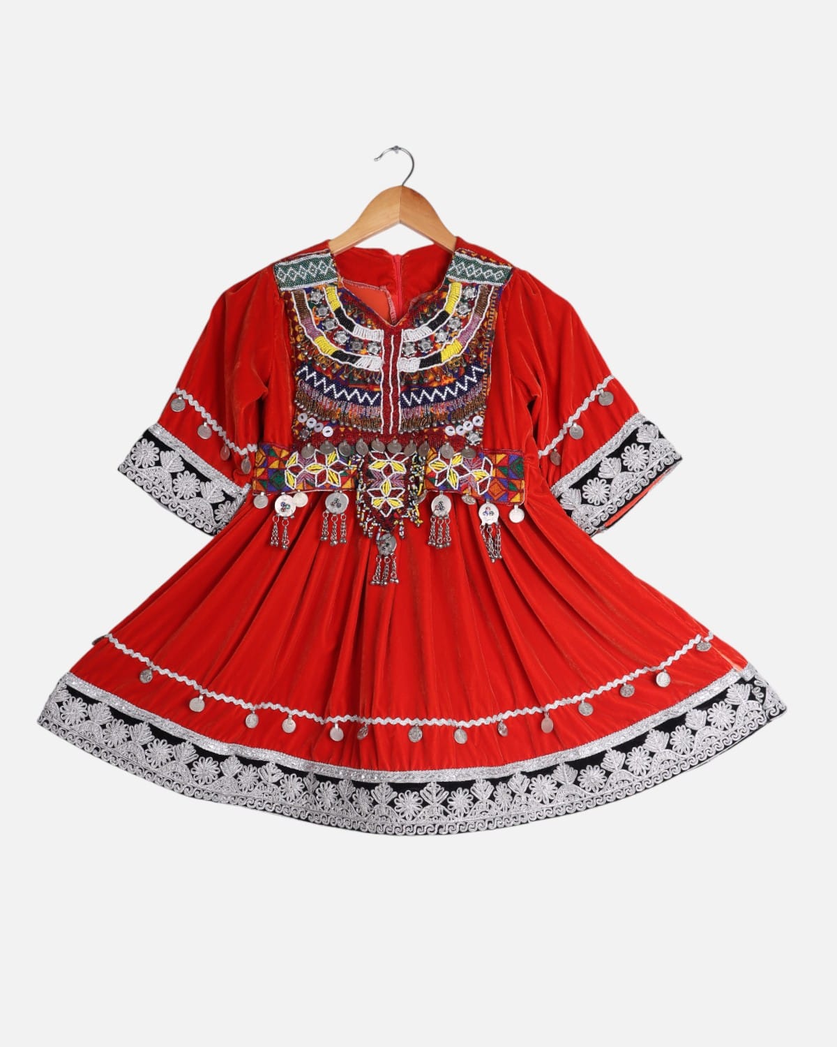 Afghan Children's Velvet Dress with Cherma Dozi 1