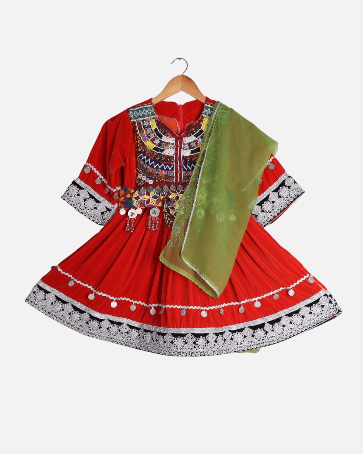 Afghan Children's Velvet Dress with Cherma Dozi 6