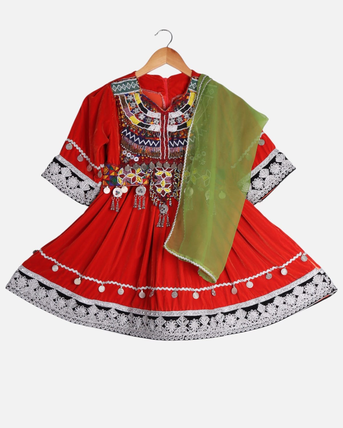 Afghan Children's Velvet Dress with Cherma Dozi 5