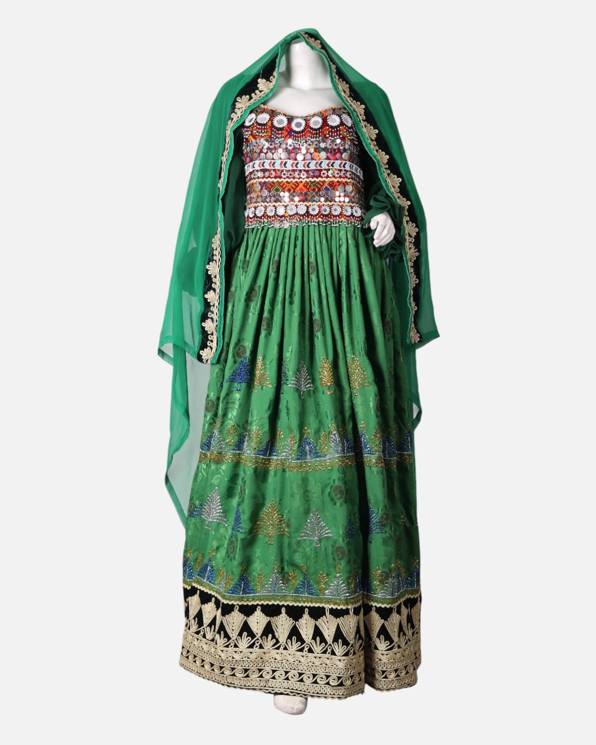 Afghan Cherma Dozi Dress with Embroidery & Leather Work 1