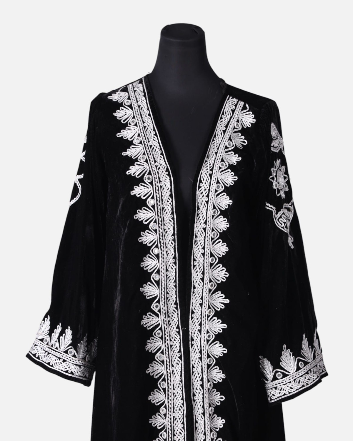 Black long Silk Velvet Coat Caftan Chapen 1