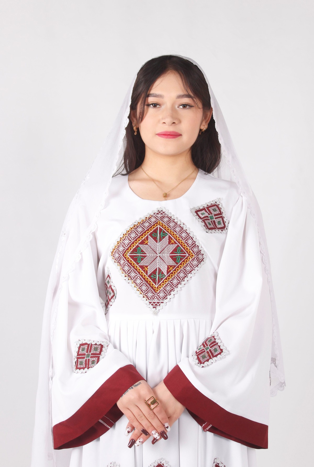 White Hazaragi Long Dress – Handcrafted Crepe Fabric 3
