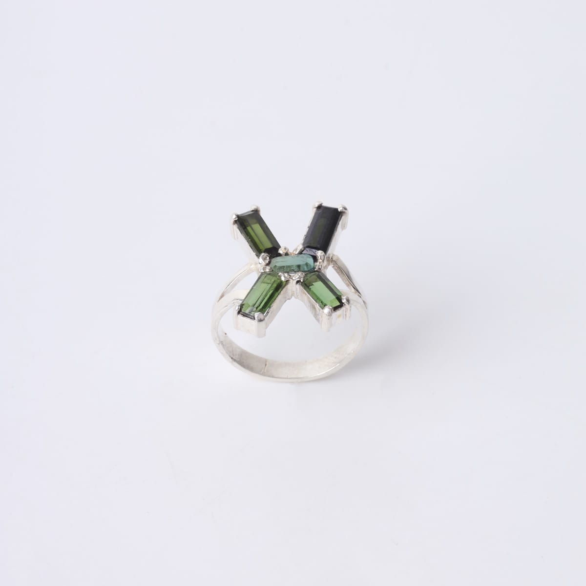 Tourmaline Silver X Ring handmade 1