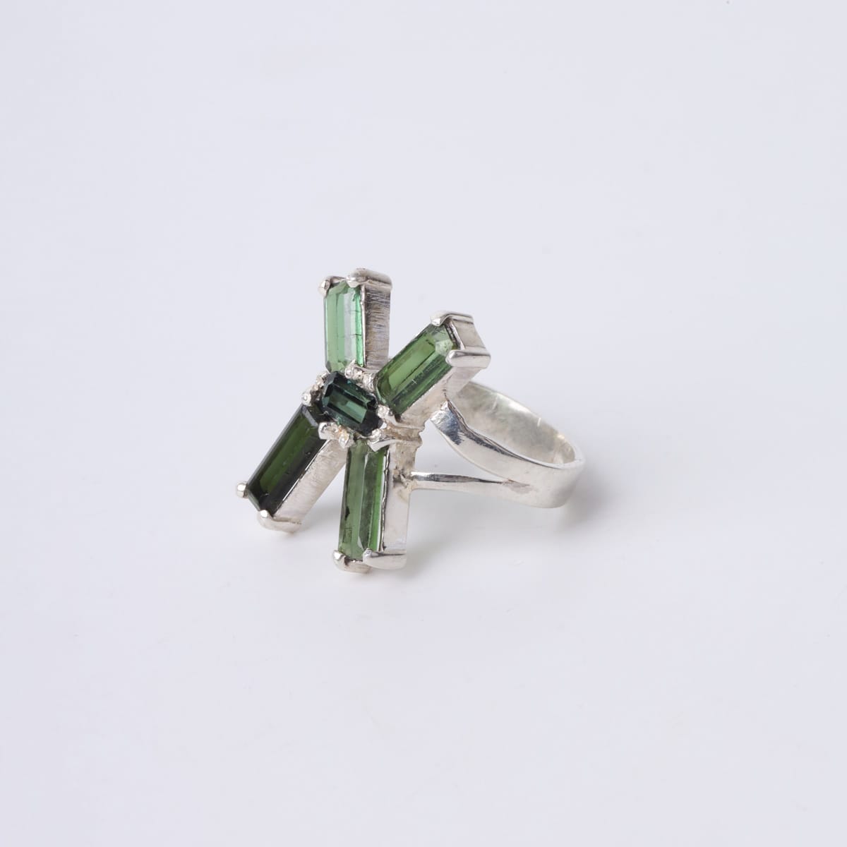 Tourmaline Silver X Ring handmade 5