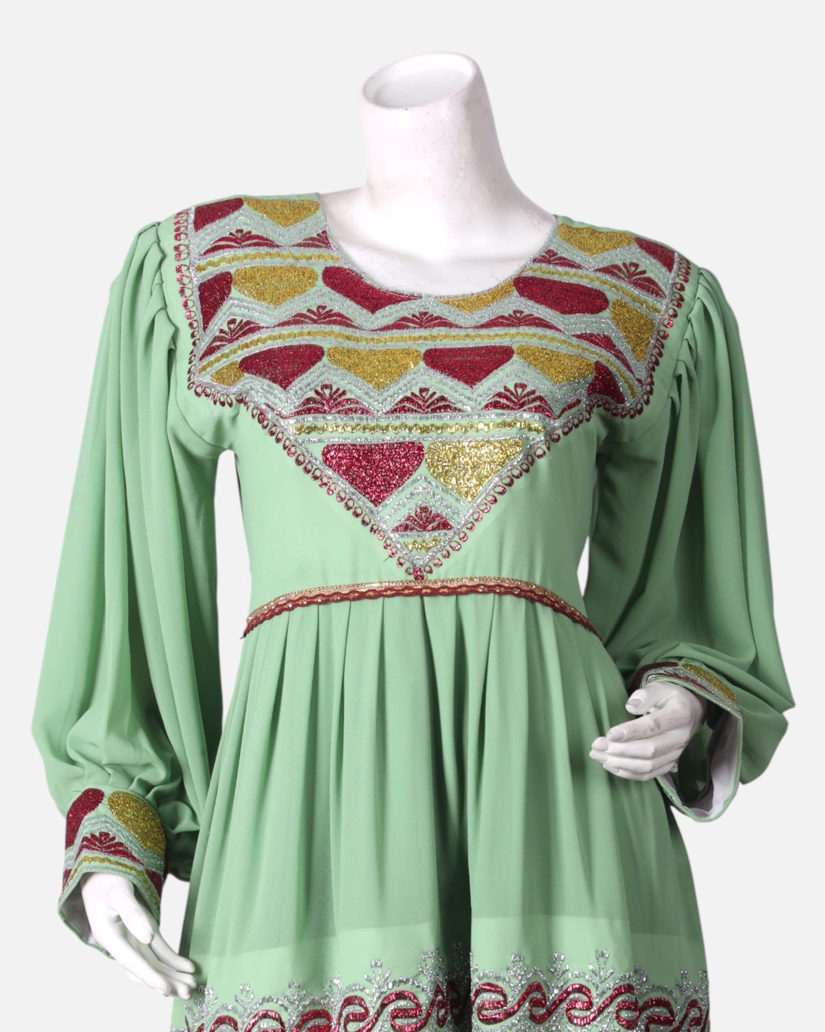 Embroidered Green Afghan Women’s Semi Dress 1