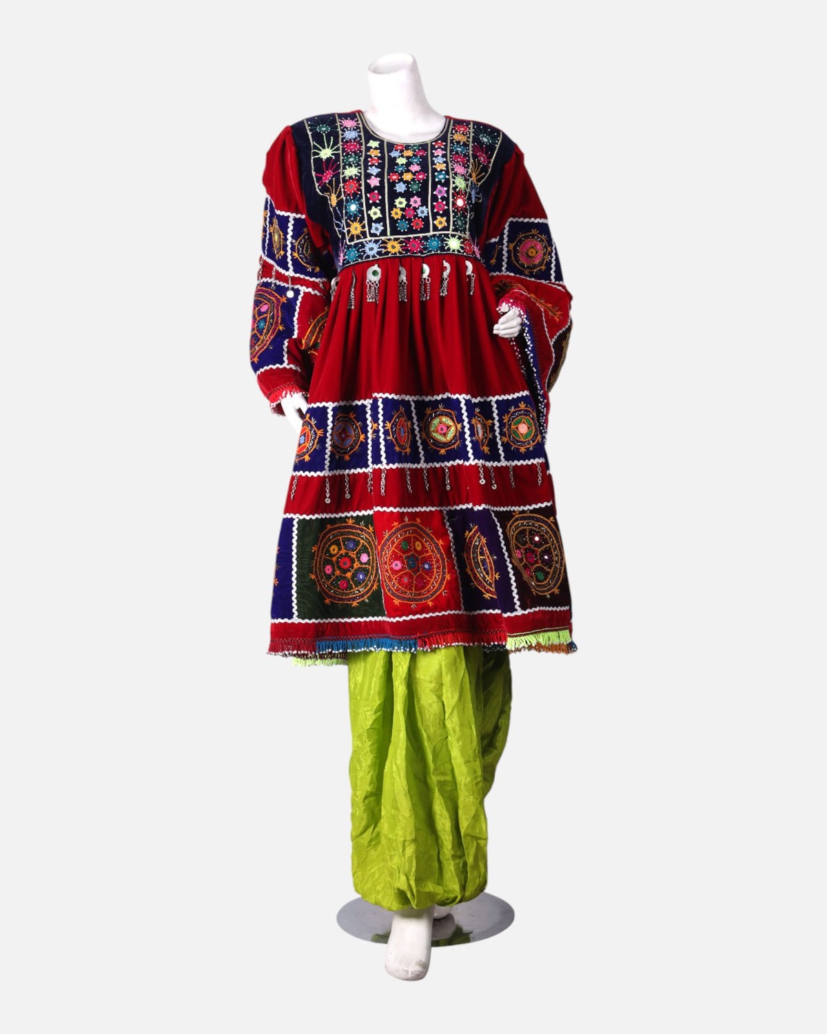Traditional Afghan Wedding Velvet Dress with Hand Embroidery, Shawl & Shalwar 5