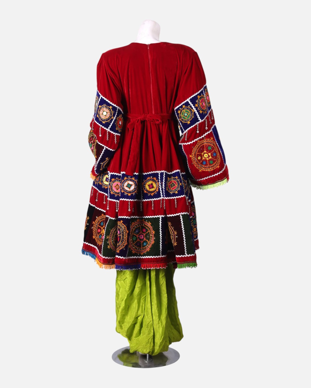 Traditional Afghan Wedding Velvet Dress with Hand Embroidery, Shawl & Shalwar 6
