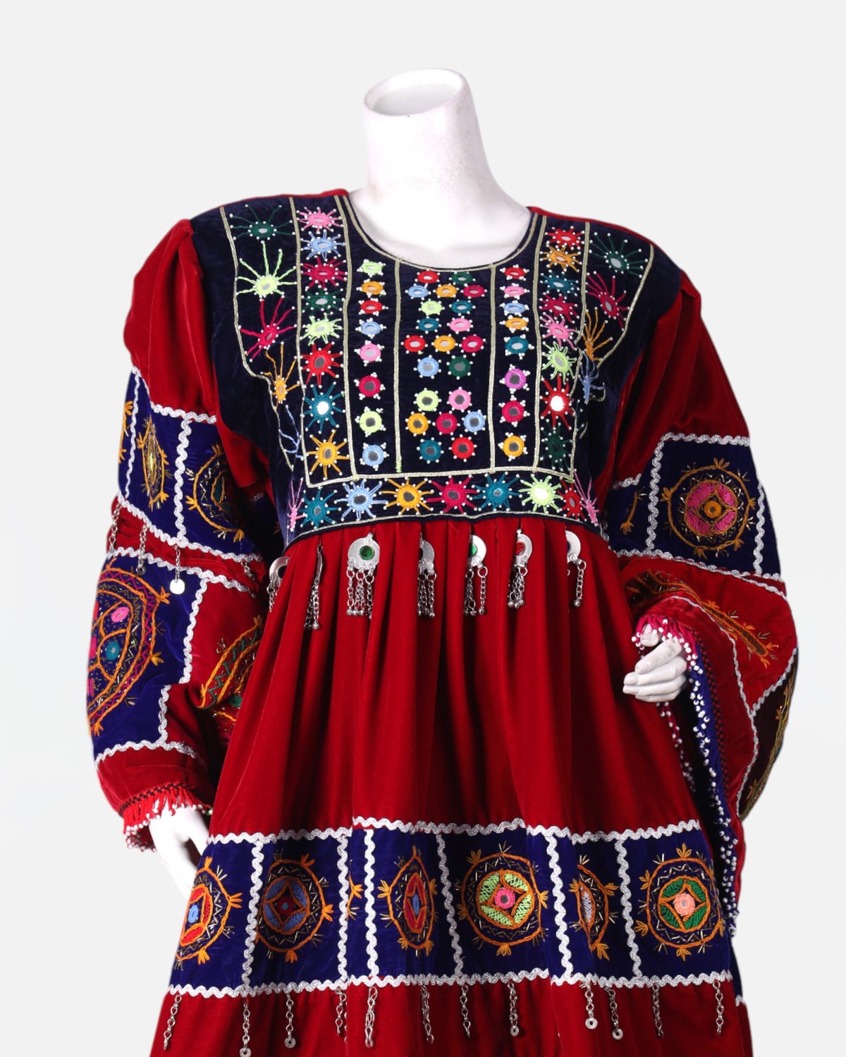 Traditional Afghan Wedding Velvet Dress with Hand Embroidery, Shawl & Shalwar 4