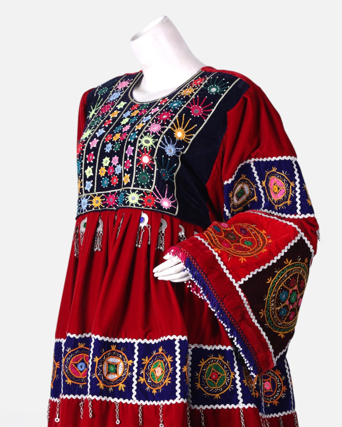 Traditional Afghan Wedding Velvet Dress with Hand Embroidery, Shawl & Shalwar 2