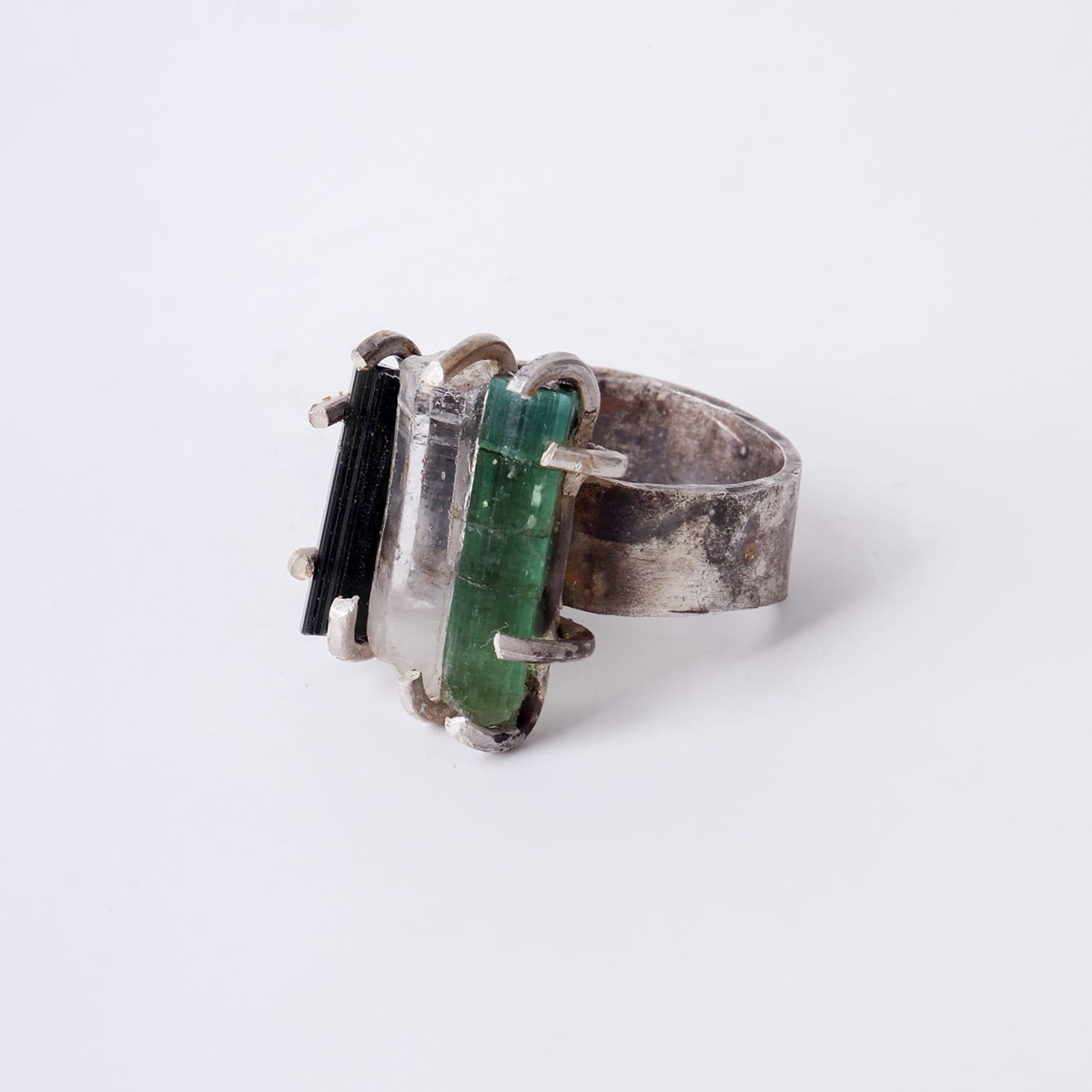 Triple Color Tourmaline Silver Ring 6