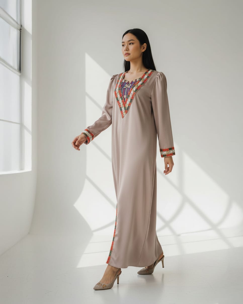 Embroidered Satin long Dress 1