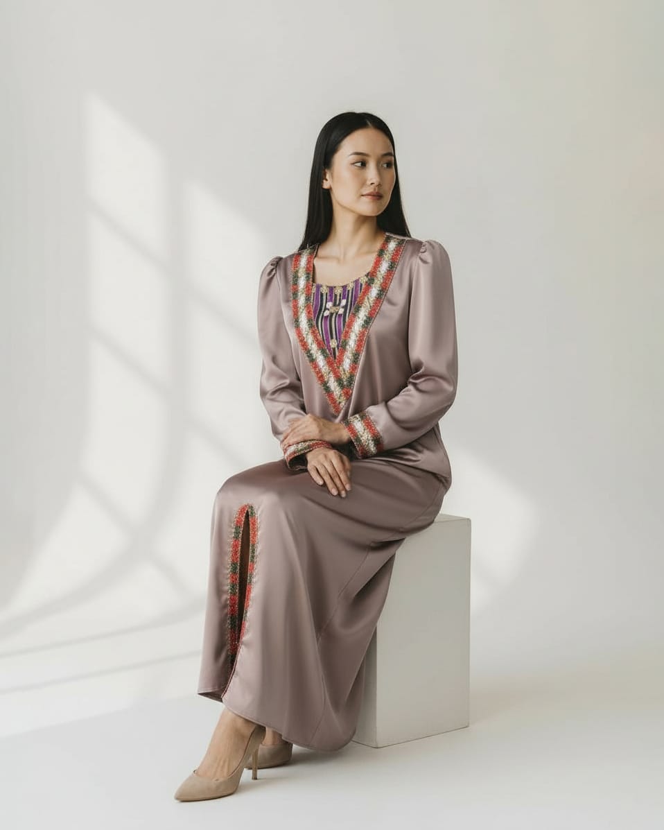 Embroidered Satin long Dress 3
