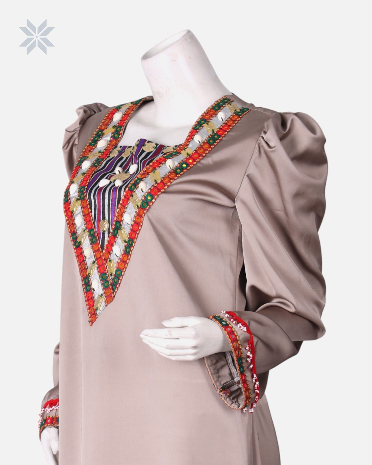 Embroidered Satin long Dress 2