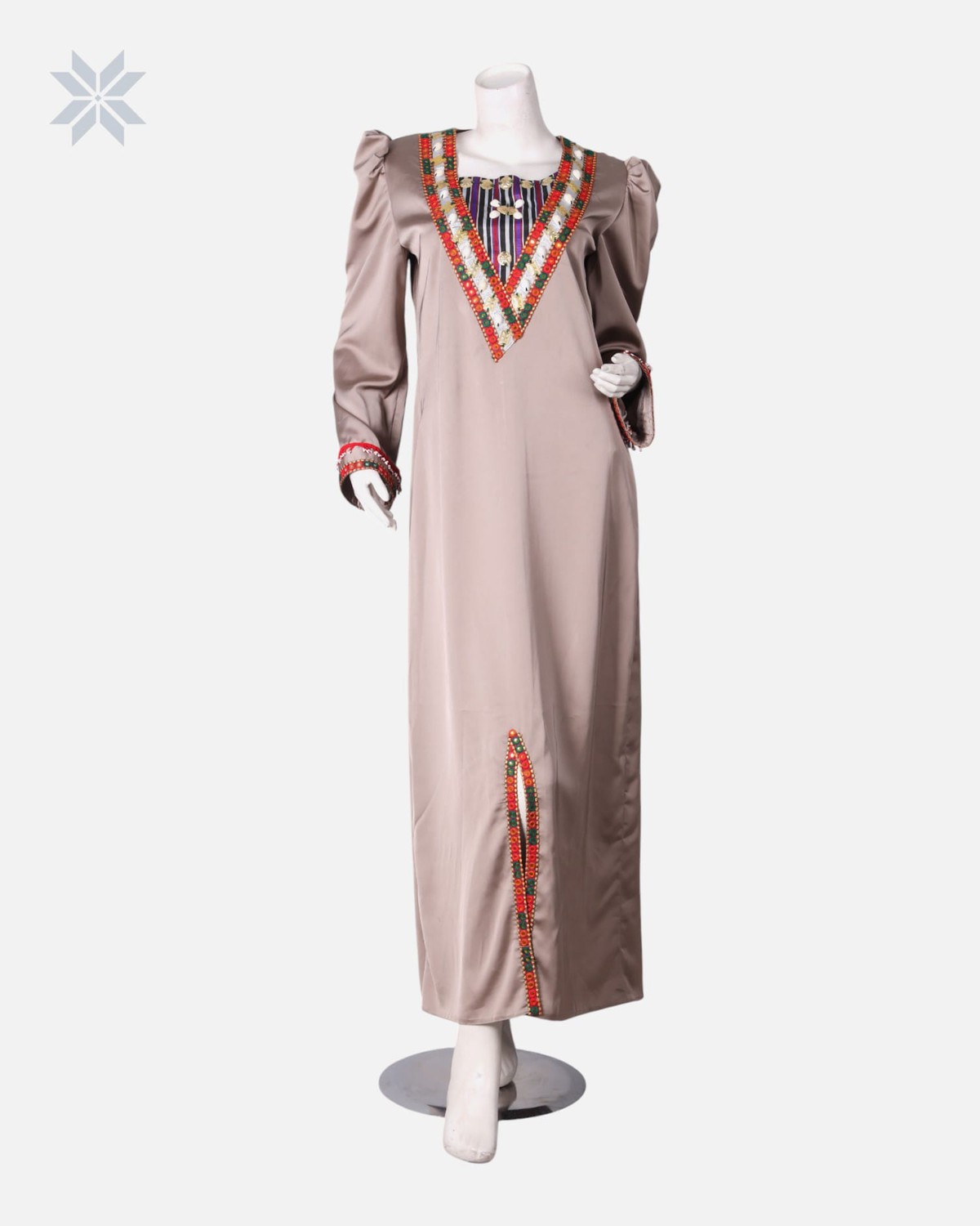 Embroidered Satin long Dress 7