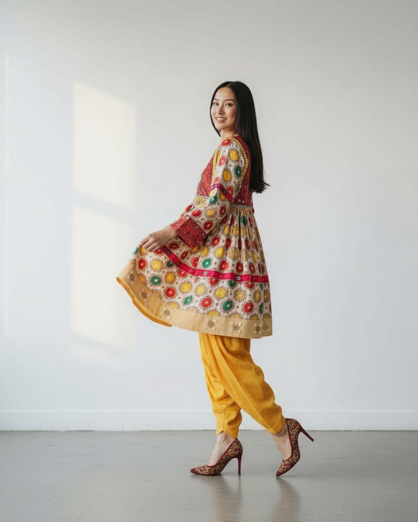 Afghan Embroidered Dress with Yellow Pants 2-piece 1
